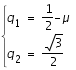 système(q_1=1/2-mu;q_2=sqrt(3)/2)