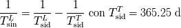 1 1 1 T ---L- = --L-- - --T-- con T sid = 365.25 d T sin T sid T sid