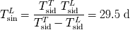 T L L Tsid T sid T sin = --T--------L-- = 29.5 d T sid - T sid