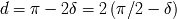 d = p - 2d = 2 (p/2 - d)