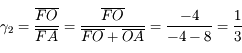 \gamma_2 = \frac{\overline{FO}}{\overline{FA}} = \frac{\overline{FO}}{\overline{FO}+\overline{OA}} = \frac{-4}{-4-8} =\frac{1}{3}